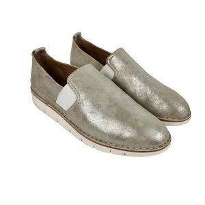 Trask Silver Italian Suede Leather Gold Metallic Slip On Sneakers Womens Size 10